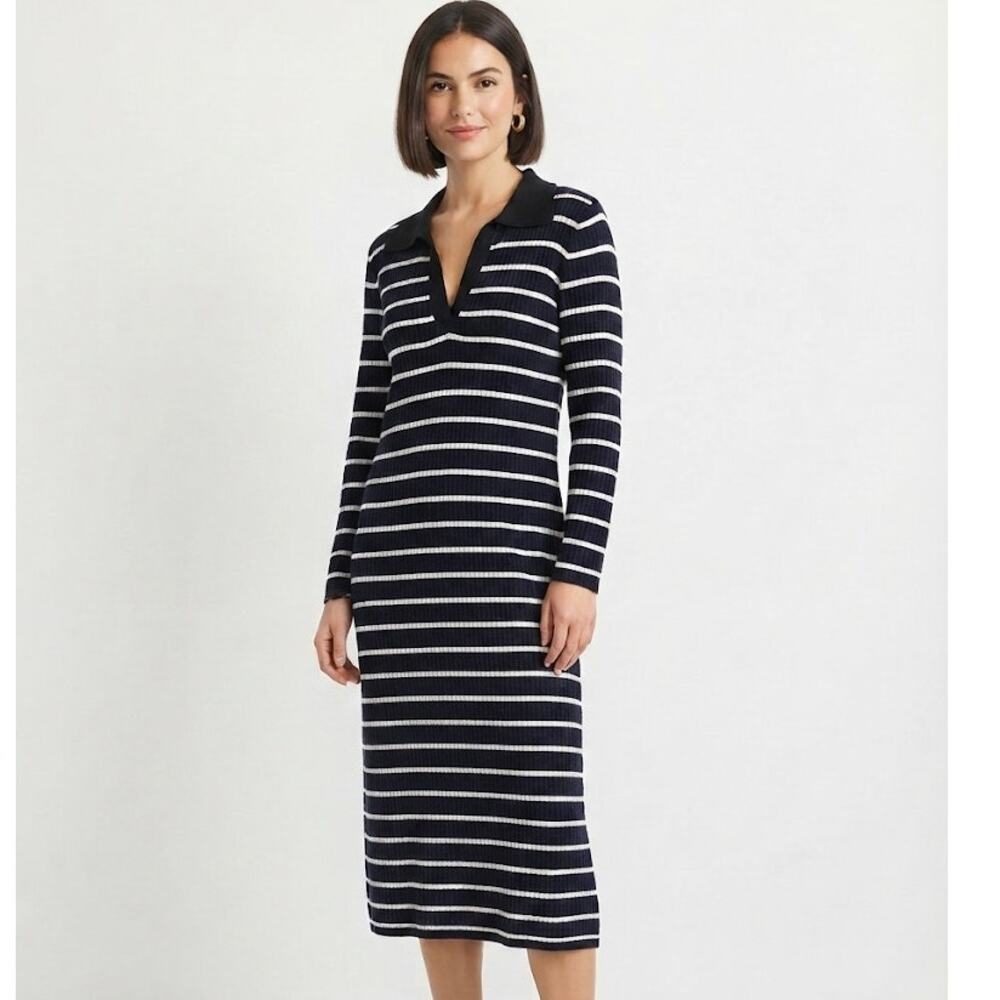 Saodimallsu Striped Midi Sweater Dress Winter Casual Medium-Large